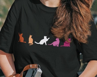 Lesbian Pride Flag T-shirt, wlw Girlfriend Cats Tshirt, Subtle Femme, Discreet LGBTQIA, LGBTQ Visibility, Gay Daughter Gift, Cute Cat Mom