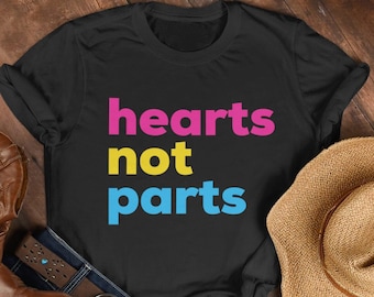 Hearts Not Parts Pansexual T Shirt, Funny Pan Flag Tee, Pansexuality Gift, Pride Month Parade, Discreet LGBT Awareness, Subtle LGBTQ Present