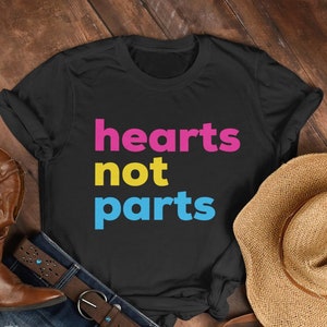 Hearts Not Parts Pansexual T Shirt, Funny Pan Flag Tee, Pansexuality Gift, Pride Month Parade, Discreet LGBT Awareness, Subtle LGBTQ Present