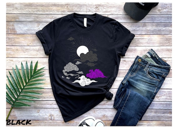 Asexual T-shirt, Sun and Clouds Tee, Pretty Cute LGBTQ Tshirt, Japanese Ace Pride Flag, Subtle Pride Month, Adult Gender Neutral, LGBT Gift
