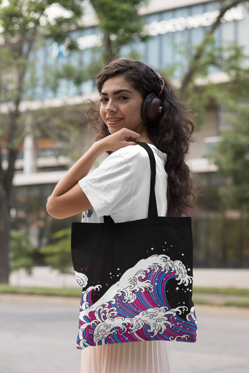 Subtle Bi Bag Bisexual Tote Bag, Subtle Bi Flag Gift, Japanese Wave Art, LGBT Pride ...
