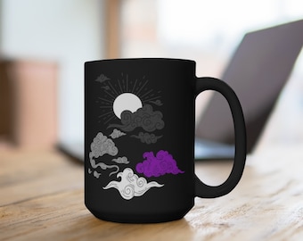 15 oz. Asexual Flag Coffee Mug, Sun Cloud Gift Cup, Ace Black Coffeecup, Subtle Pride Month, 15oz LGBTQ Tea, Visibility Present, Asexuality