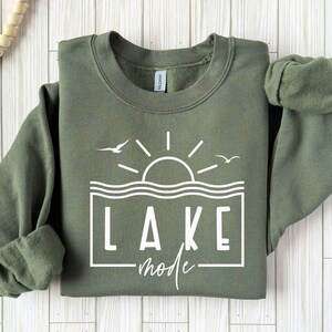 Lake Mode Sweatshirt, Retro Badge Lake Life Crewneck, Summer Vacation Gift, Aesthetic Michigan Lake House Shirt, Outdoorsy Bachelorette Top
