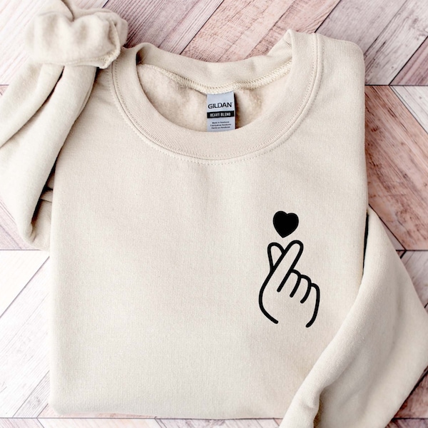 Korean Finger Heart Sweatshirt, Valentine Day Shirt, Gift for Girlfriend, Loving Shirt, Christmas Gift, Korean Drama T-shirt, Meaningful Tee