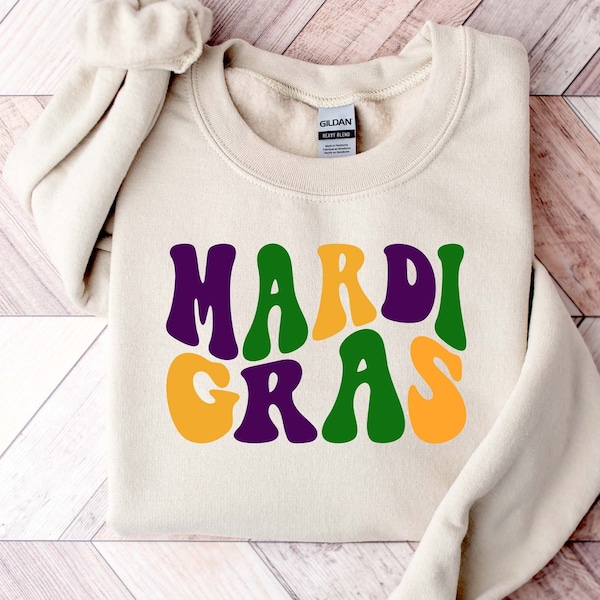 Mardi Gras Sweatshirt, Fat Tuesday Sweatshirt, Louisiana Sweatshirt, Groovy Shirt, Mardi Gras Carnival, Wavy Mardi Gras, Mardi Gras Shirt