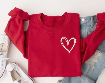 Heart Crewneck Sweatshirt,Valentine's Sweatshirt - Love Heart Sweatshirt - Heart Arm Patches - Cute Valentine's Sweater