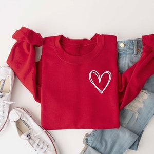 Heart Crewneck Sweatshirt,Valentine's Sweatshirt - Love Heart Sweatshirt - Heart Arm Patches - Cute Valentine's Sweater