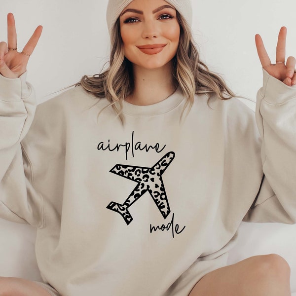 Airplane Mode Sweatshirt, Leopard Airplane Sweatshirt, Travel Shirt, Gift for Traveler, Adventurer Gift, Travel Sweatshirt, Adventurer Gift