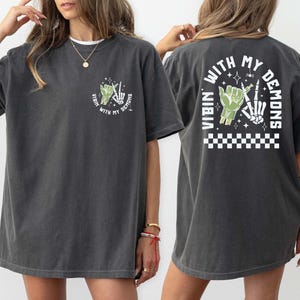 Halloween Vibin&#39; With My Demons Sweatshirt, Funny Halloween Tee, Skeleton Spooky Season Top, Trendy Retro Dark Humor Shirt, Edgy Fall Shirt