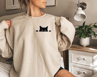 Cat Peeking Sweatshirt, Cat Mom Gift, Black Cat Sweatshirt, Kitten Sweatshirt, Cat Sweatshirt, Womens Funny Sweatshirt