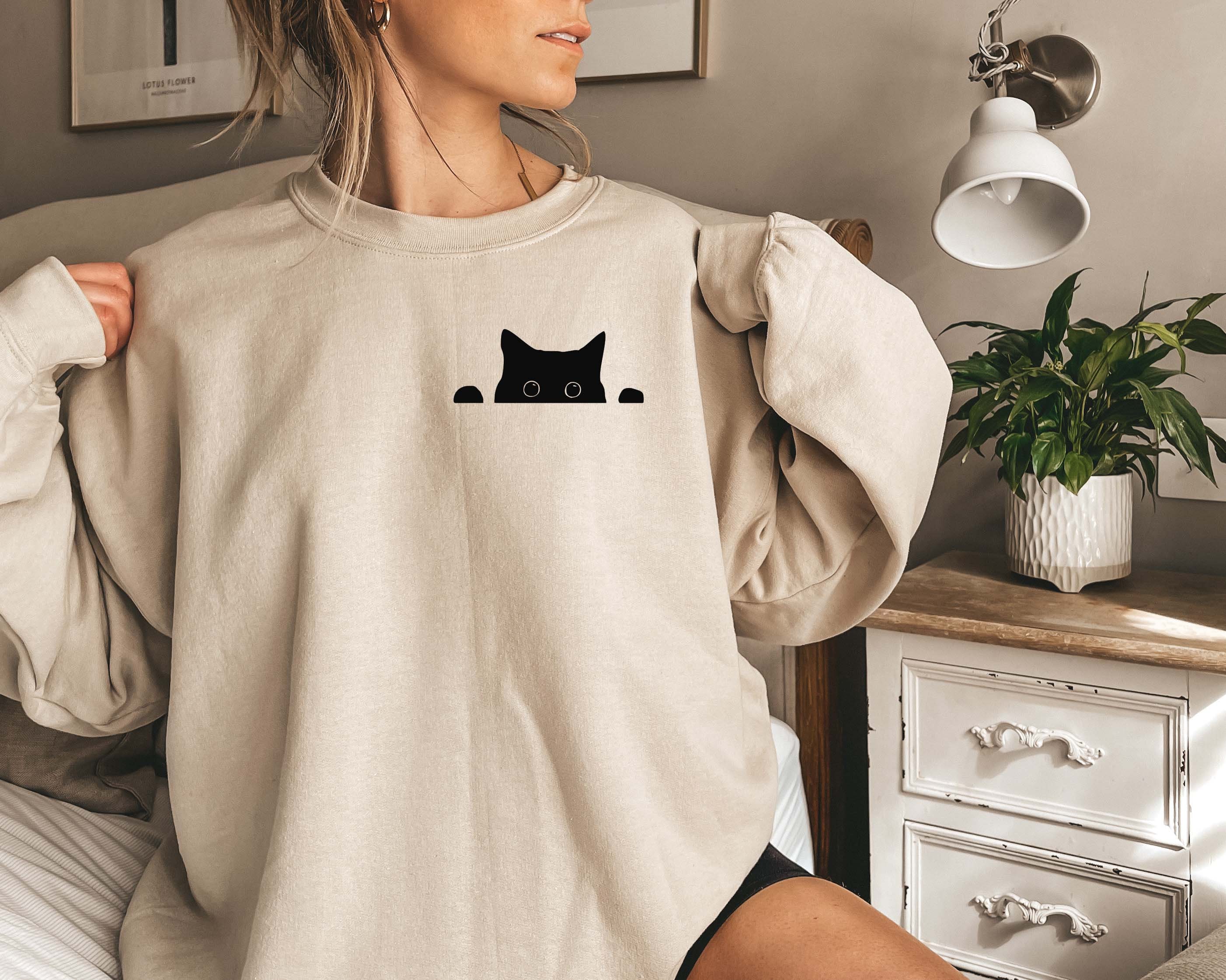 Cat Peeking Sweatshirt Cat Mom Gift Black Cat Sweatshirt - Etsy