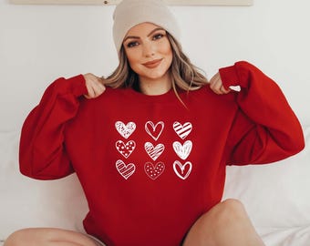 Nine Hearts Valentine's Day Sweatshirt, Retro Valentines Heart Sweatshirt, Cute Love Sweatshirt, Women's Valentines Hearts Sweatshirt,