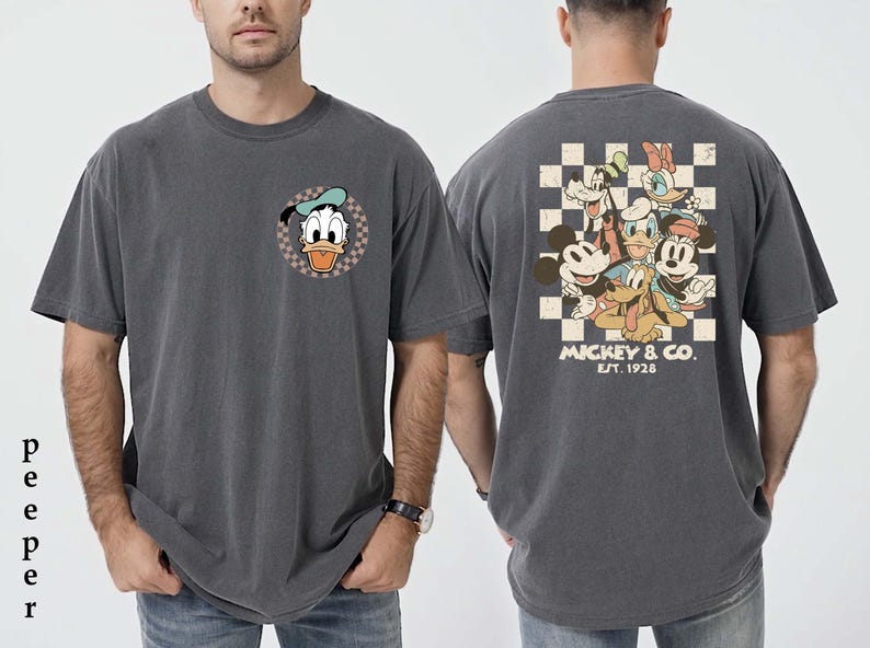Comfort Colors Retro Mickey and Friends Shirt, Front and Back Disneyland Tee, Mickey and Co Sweatshirt, Disney World Vacation Gift afbeelding 1