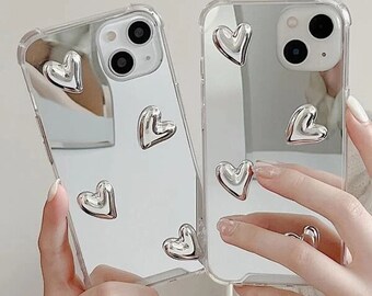 mirror hearts phone case iPhone 15 14 11 12 13 pro xs max cover X XR XS Max 7 8 plus SE 2020 shockproof purple camera protective pop socket