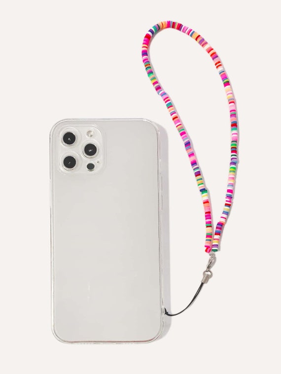 Clear Lanyard Phone Case for iPhone 13 Pro 11 12 Pro XS Max Mini X XR 7 8  Plus Colorful Clear Silicone Cover Hand Holder Beaded Chain Purse 