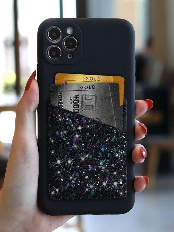 black glitter phone case card holder for iPhone 11 12 Pro Max 12Pro XR XS Max 8 7 Plus silicone shockproof gemstone cover dark black slot
