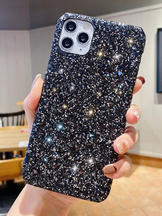 Black Confetti Glitter Shiny Phone Case for iPhone 11 12 13 Pro Xs Max  Cover iPhone X XR XS Max 7 8 Plus SE 2020 Speckled Clear Shockproof 