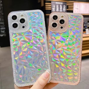 holographic fragment phone case card holder for iPhone 11 12 Pro Max 12Pro XR XS Max 8 7 Plus silicon shockproof prism cover iridescent pink