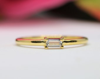 Dainty Baguette Diamond Ring, 14k Gold Minimalist Ring, Delicate Stackable Ring, Dainty Moissanite Ring, Women's Promise Ring, Gift for her