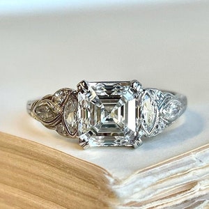 2 CT Asscher Cut Art deco ring, Vintage Engagement Ring, Asscher Cut Moissanite Estate Ring, Sterling Silver Antique ring
