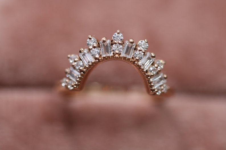 Curved Wedding Band for Women Sunburst Stackable Ring Curved Etsy