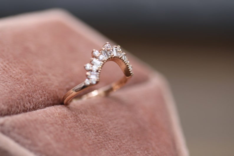 Curved Wedding Band for Women Sunburst Stackable Ring Curved Etsy