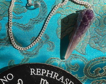 Slim Point Amethyst w/ Clear Quartz Crystal Pendulum Board Divination Dowsing Tool