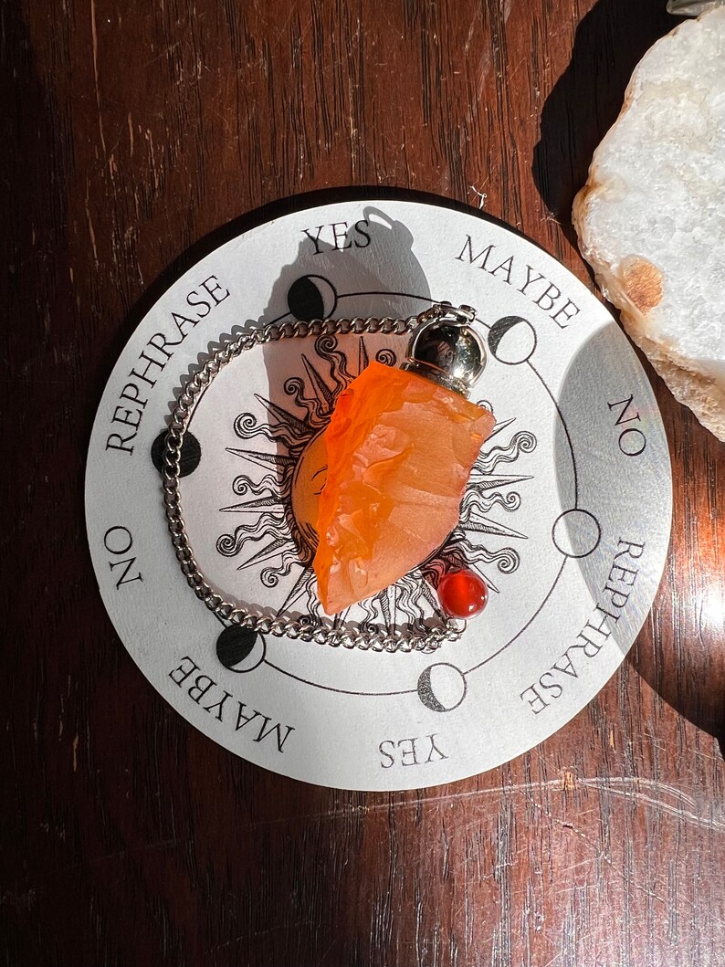 Raw Carnelian Bullet Chamber Pendulum Board Divination Tool unique image 1