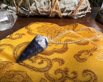 Sodalite & Clear Quartz Crystal Pendulum Board Divination Dowsing Tool