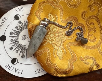 Labrodorite Bullet Chamber Crystal Pendulum Board Divination Dowsing Tool unique