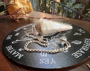 Howlite & Clear Quartz Crystal Pendulum Board Divination Dowsing Tool magic