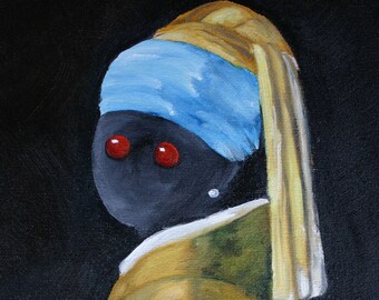 Motte mit Perlenohrring Kunstdruck: Humorvoller Cryptid Kitsch