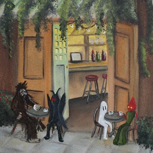 Cryptid Cafe Art Print: Mothman, Bigfoot, Flatwoods Monster
