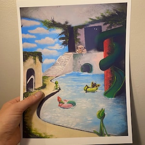 Poolrooms Cryptids Oil Painting Reproduction, Backrooms Liminal Space Art Print