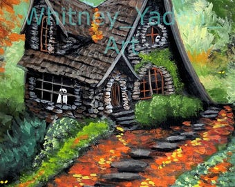 Spooky Haunted House Kunstdruck Herbst Cottage Szene (7x5)