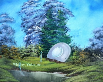 UFO-Absturz Ölgemälde Kunstdruck: Alien Landschaft
