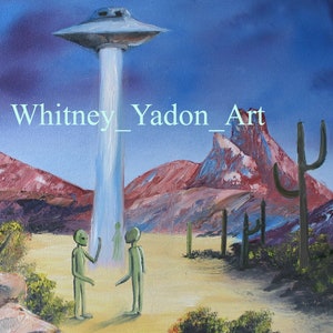 Alien Abduction Art Print: UFO Spaceship Oil Painting