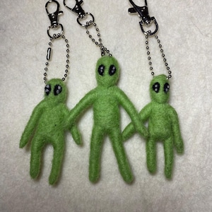 Handmade Needle Felted Alien Keychain