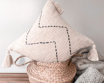 Embroidered Throw Pillow, Boho Pillow, Minimal Pillow