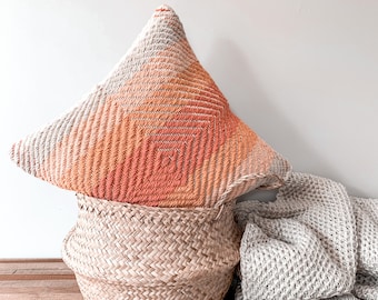 Handwoven Pink And Cream Cotton Pillow Cover, Modern Throw Pillow, Minimalist Boho Pillow, Authentic Decorative Pillow