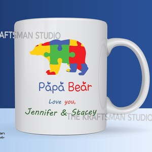 Papa Bear Mug, Super Dad, Personalized Autism Dad, Stepdad, Grandad, Autism Hero Cup Gift for Any Occasion