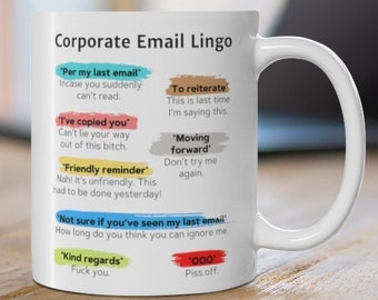 Taza con jerga de correo electrónico corporativo: un divertido regalo de humor para la oficina