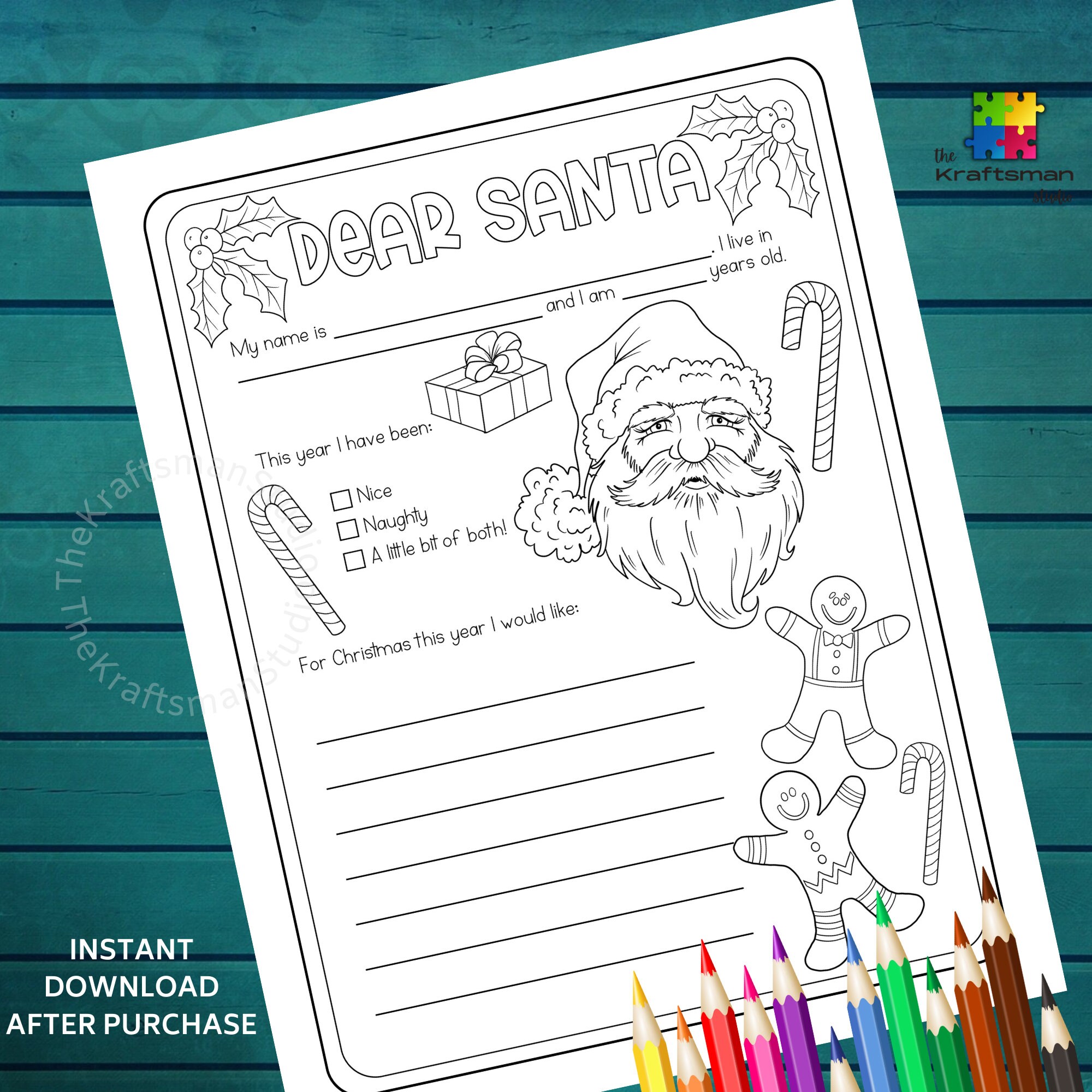 Letter to Santa Coloring Page, Printable Dear Santa Letter, Christmas ...