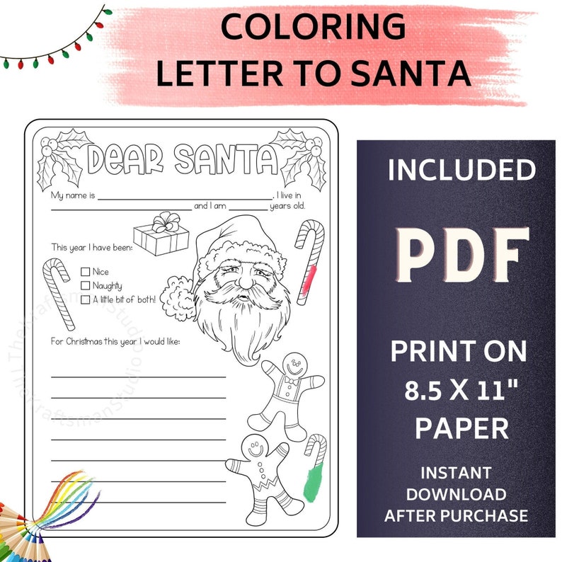 Letter to Santa Coloring Page, Printable Dear Santa Letter, Christmas ...