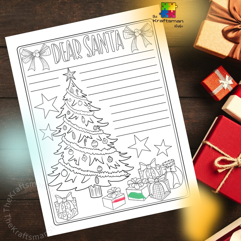Letter to Santa Coloring Page, Printable Dear Santa Letter, Christmas ...