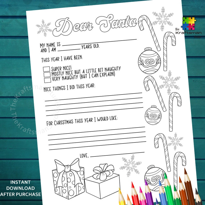 Letter to Santa Coloring Page, Printable Dear Santa Letter, Christmas