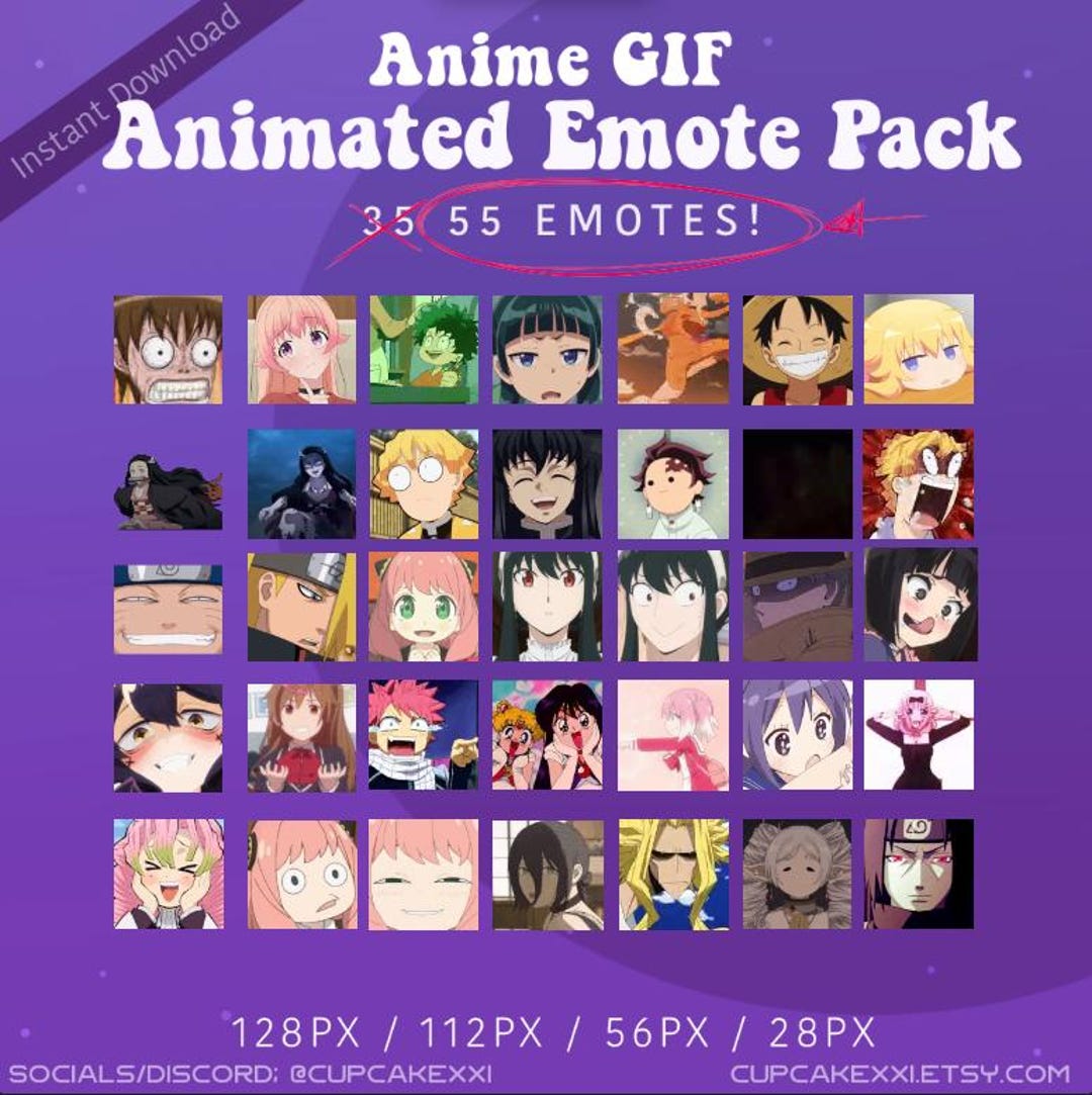 55 Anime Animated Emotes | Instant Download | Twitch | Meme GIF | Funny ...
