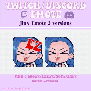 Jinx EZ Emote | 2 versions emote | League of Legends | Arcane | Twitch & Discord Emote