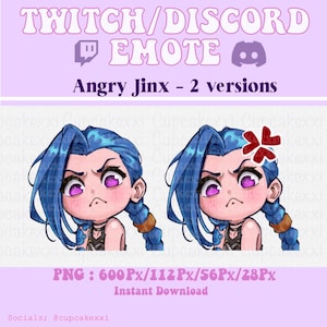 Jinx - LoL / Arcane - Emote Twitch (pacchetto di 2 versioni)