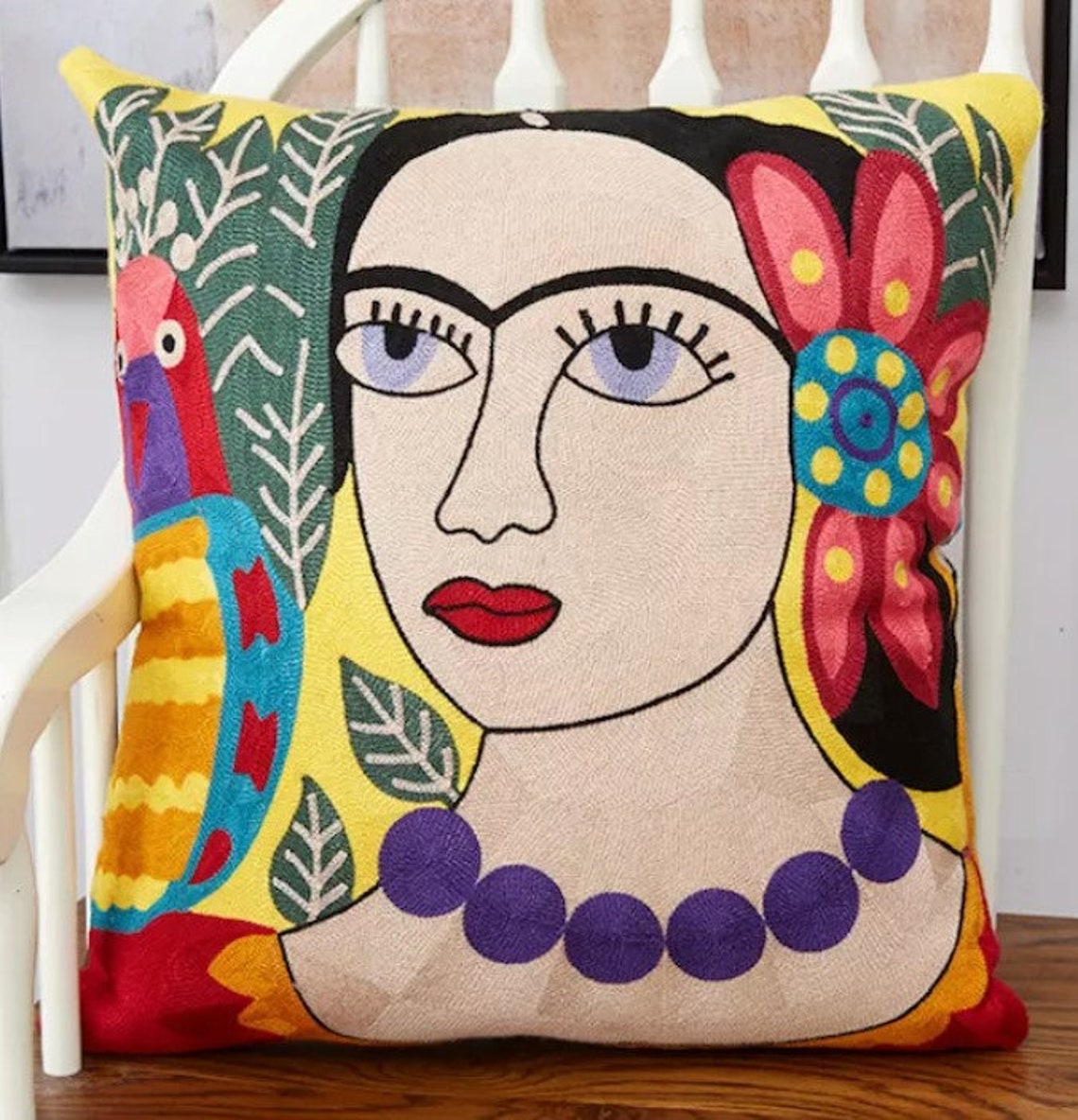 Frida Kahlo Embroidered Art Throw Pillow Cover Colorful Etsy